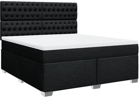 XHNIFBN Boxspringbett Schwarz 180x200 mit Matratze und Topper Taschenfederkern mittelfest Stoffbezug höhenverstellbares Kopfteil für Schlafzimmer Gästezimmer