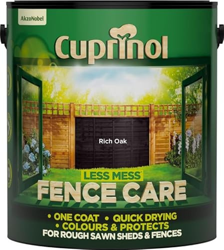 Rich Oak Less Mess Fence Care 6L | Exterior Fence Paint and Wood Protector | Fast Drying Low Splash Treatment for Fences Sheds and Garden Timber