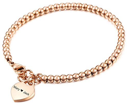 MeMeDIY Braccialetto Personalizzato Incisione Nomi Lettera Iniziale Birthstone Caviglia per Donna Ragazze Acciaio Inossidabile Link Regolabile con Perline con Cuore Regali Migliori Amici Gioielli