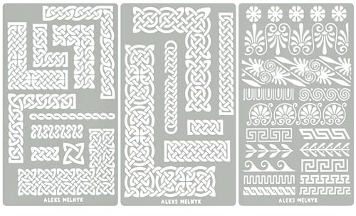 Aleks Melnyk #36 Griechischer Schlüssel, Bordüre Schablonen Möbel, Mäander, Metall Designer Stencils Vorlagen Painting, Ornamente Vintage, Brandmalerei, Gravur, Geometrische Motive, 3 Stück