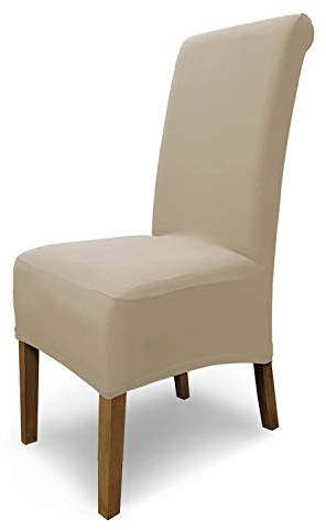 Scheffler Home Stuhlhussen 6er Set Beige Jersey Baumwolle Emma | Waschbare Stuhlbezüge, Stretch Chair Cover für Hochlehner, Polsterstühle und Esszimmerstühle, Öko-Tex zertifiziert