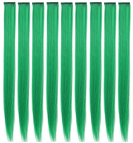IAMERUI Multicolors Party Highlights glattes Haar, bunter Clip in synthetischen Haarverlängerungen in mehreren Farben, hitzebeständiges langes Haarteil (Grün)