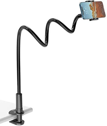 TRYONE Gooseneck Phone Holder Stand for Bed Flexible Long 35-inch Arm Mobile Phones Mount Clamp on Desk Compatible with iPhone 16 15 14 13 12 11Pro Max Plus Mini, Galaxy or Other 4-7 Smartphones
