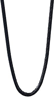 KnSam Edelstahl Lederkette 45-55 cm, Kette Herren Ohne Anhänger Schwarz Metallkette Hals Breit 1.5-3MM Kette Edelstahl Schmuck