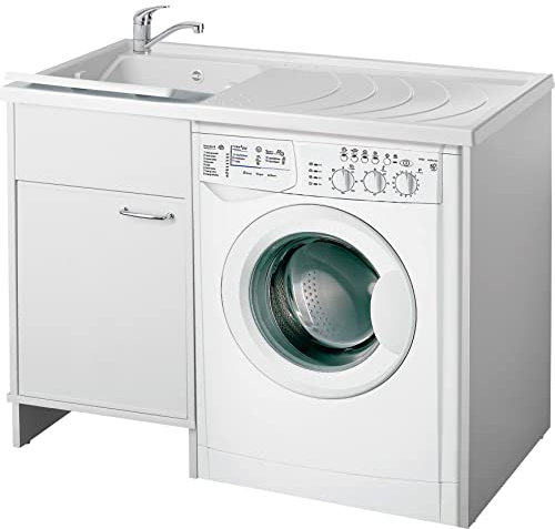 Negrari Coprilavatrice con Lavatoio in Resina, Reversibile, Vasca resistente agli acidi di uso comune, Resistente all'umidità, Kit di scarico incluso, Interno e Esterno, Bianco