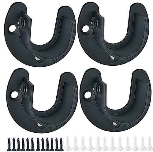 Yosawo 4 Stück Rundrohr Halterung， Stangenhalterung Edelstahl Verstellbar ，U-Form Sockelflansche mit Schraube Für Kleiderschrank, Schrank, Balkon,Badezimmer（Schwarze/32mm）