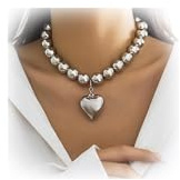 Multi Layer Metal Big Ball Collar Necklace Gothic Beads Choker Necklace Statement Collar Necklace Hip Hop Clavicle Chain Neck Beads Body Chain Necklace Jewelry for Women (Heart-silver)