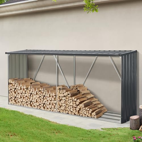 casa.pro Portalegna da Esterno con Tettuccio Deposito per Legna da Ardere Struttura in Acciaio per Accatastare Tronchi da Legnaia 352 x 80 x 152 cm Antracite