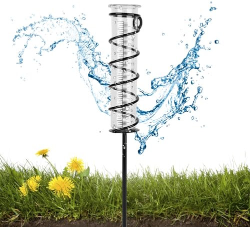 Marstey Rain Gauge with Stake Spiral, 7 Inch Measuring Capacity Outdoor Glass Rain Gauge, Garden Water Rain Measure Water Measuring Cup for Garden Patio Yard Lawn