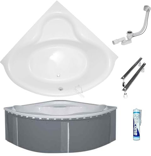 ECOLAM Baignoire d'angle acrylique Bala 140x140cm + support polystyrène 1.083 | pieds siphon silicone | Baignoire d'angle
