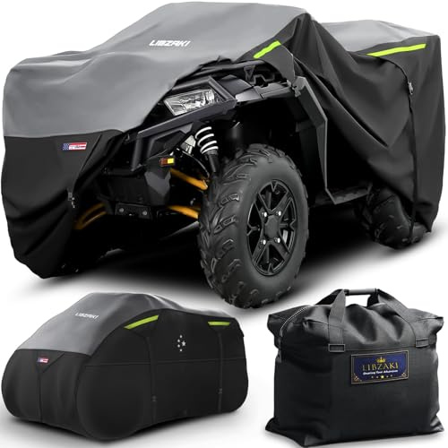 LI LIBZAKI 600D ATV Cover Waterproof Heavy Duty Trailerable 4 Wheeler Cover Quad Cover ATV Covers All Season Weather Proof Outdoor UV Protection for Polaris Kawasaki Yamaha Suzuki Can-Am Black/Gray-S