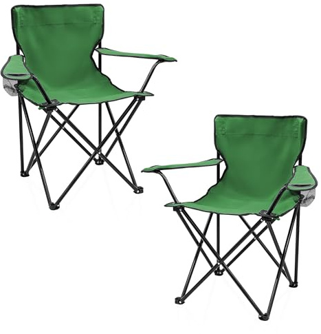 Sedia pieghevole da campeggio con portabevande, set da 2 pezzi, verde – Sedia da campeggio pieghevole con borsa per il trasporto – Sedia pieghevole per festival, tempo libero, giardino, pesca, portata