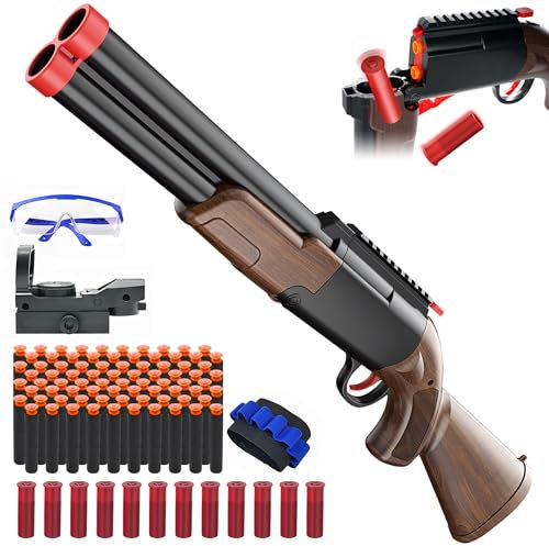 Pistola Giocattolo, Giocattolo a Doppia Canna, Giocattolo con 80 Proiettili Molli e Pistola esplosiva in schiuma EVA e 12 gusci vuoti, Regali di Compleanno di di Natale per Ragazzi Giovani 8 + Anni