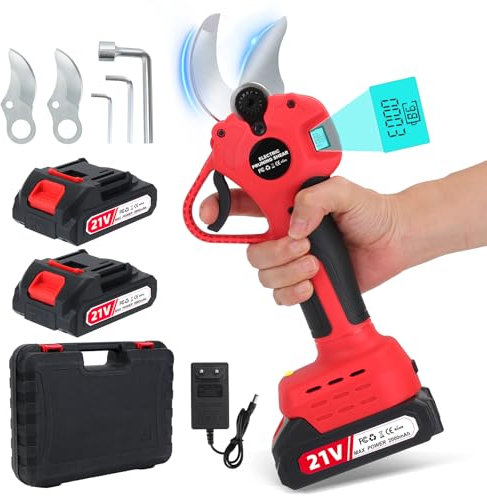 Akku Astschere, 50MM Elektrische Gartenschere Kabellos für Makita mit LED Anzeige 2x 2000mAh Batteries, Leistungsstark Leise, Professionelle Bürstenlose Gartenschere für Zweige, Sträucher, Stämme