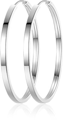 Kamise Stora Runda 925 Sterlingsilver Kreoler Örhängen, Allergivänliga, Lätta, Vikbara, 3 Par Silver Kreoler Örhängen