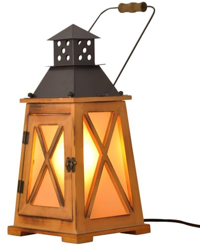 BARCELONA LED - Lámpara de mesa GOBEL. Farol Decorativo Vintage de madera, Estilo Rustico, Casquillo E27 | Farol uso Interior y Exterior, con Asa para Colgar o Apoyar