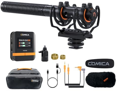 COMICA VM40 Shotgun-Mikrofon mit kabellosem Mikrofon für Kamera, Smartphone und PC, Supernierenmikrofon mit APP-Steuerung für Videoaufnahmen, Podcasts und Interviews