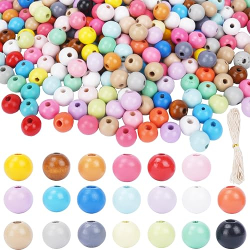 Minnhua 600PCS Holzperlen Bunt Bunte Holzperlen 10mm Rund Holz Perlen zum Auffädeln Bunte Holzkugeln mit Loch Bastelperlen zum Auffädeln Gemischte Perlenset für Armbänder DIY Schmuck