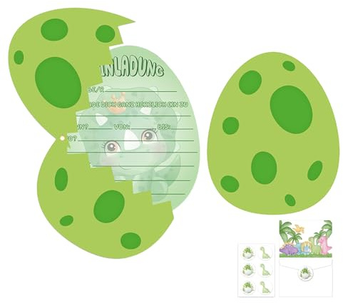 Sxutop 12 Stück Dino Einladungskarten zum Kindergeburtstag Dinosaurier Geburtstagseinladunge mit 12 Umschlag 12 Aufkleber Dinosaurier Einladung Kindergeburtstag für Geburtstagsfeier Kinderparty