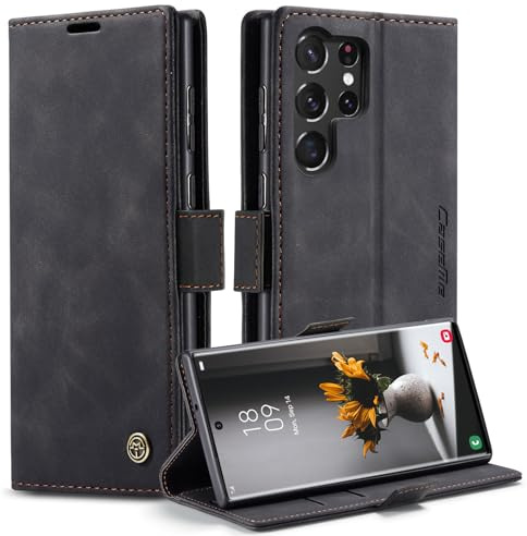 Monweicz Handyhülle für Samsung Galaxy S23 Ultra Hülle Premium Lederhülle Klappbar Flip Case Tasche Magnet Kartenfach Standfunktion Klapphülle Schutzhülle für Samsung Galaxy S23 Ultra - Schwarz
