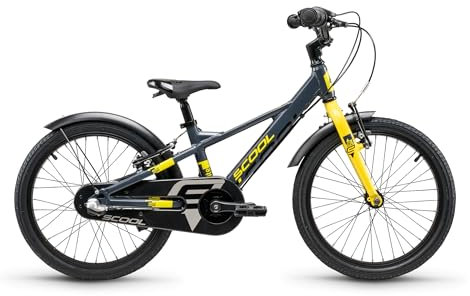 S'COOL XXlite EVO 18 Zoll Kinderfahrrad ab 5 Jahre - leicht, sportlich und sicher mit 3-Gang Nabenschaltung & V-Brakes - in Dunkelgrau/Gelb