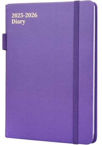 Moseem Academic Diary 2025-2026 Week to View - A5 Diary 2025-2026,Planner 2025-2026 from August 2025-July 2026,Hard Cover,2 Bookmark,Elastic Pen Holder,Back Pocket,21 x 14.5 x 1.7 cm,Purple