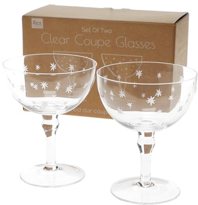 dotcomgiftshop Etched Star Coupe Glasses (Set of 2) - Clear 200ml