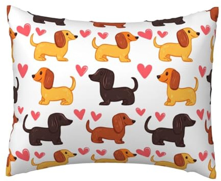Federa per cuscino con stampa bassotto a forma di cuore, dimensioni standard, 50 x 66 cm, con cerniera, super morbide, traspiranti, resistenti alle pieghe e alle macchie