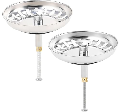 PIWOSGOL 2 Pièces Bouchon Evier Cuisine 79MM Filtre Evier Cuisine en Acier Inoxydable, Bouchon Lavabo Bouchon Evier Salle De Bain avec Goupille Réglable pour Evier Vidange Rapide