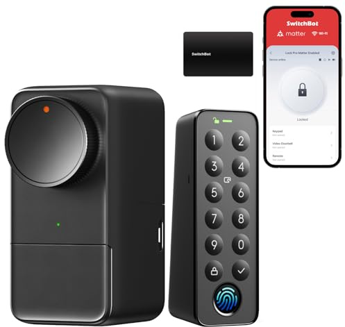 SwitchBot WLAN Smart Lock Pro mit Touchscreen-Tastatur, Matter Over WiFi, Elektronisches Türschloss Mit Aufladbarem Akku, Türöffner per App, Fingerprint, Code, Alexa, Google, unterstützt Apple Home
