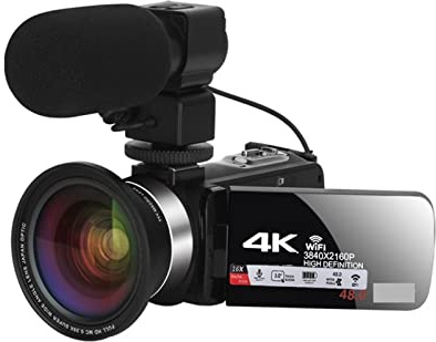 Caméra vidéo numérique Professionnel 4K caméscope Fill Light Vlogging Kit for Le Streaming avec 16X Zoom Photographie Cadeau pour débutants(32G SD Card,with Lens MIC)