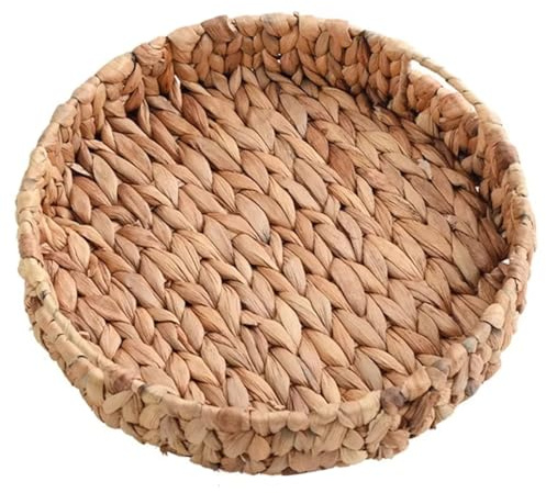 Aboiled Jewelry Dish Rattan Wicker Basket Handwoven Fruit Tea Snack Bread Cosmetic Round Storage Box Water Hyacinth Tray B