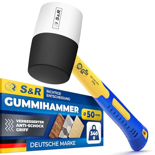 S&R Martillo Goma | Martillo de Goma | Mazo de Goma | Maza albanil Negro y Blanco 340g / 50mm | Mazo azulejos, camping, encofrador