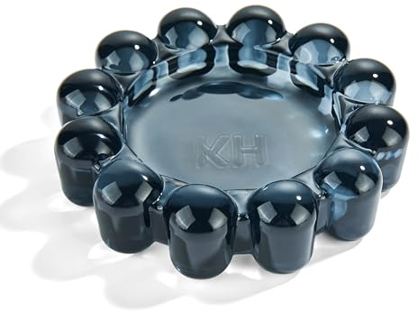 khtumeware Black Bubble Glass Candle Dish – Modern Clear Glass Candle Holder for Tealights & Diffusers, Decorative Tray for Home & Tabletop Decor（1 Pack）