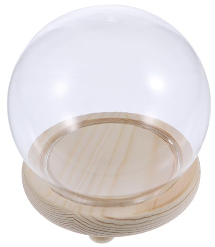 MAGICLULU Cloche en Verre Ronde 15 Cm Socle en Bois Naturel, Contenant pour Fleurs Séchées, Dôme de Protection Transparent pour Décoration Intérieure et Vitrine de Collection