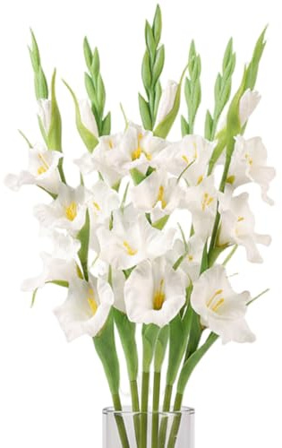 Wilafury Gladiolus konstgjorda blommor, 6 st 55,8 cm realistiska höga konstgjorda blommor för vas, verklighetstrogen fuskblomma för bröllop hem hotell, vit