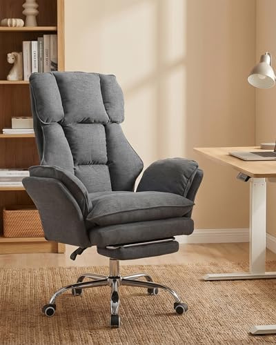 Amveya Ergonomischer Chefsessel Bürostuhl Grau Gaming Stuhl mit Verstellbaren & Klappbaren Armlehnen Belastbar bis 150kg Liegefunktion Fußstütze Schreibtischstuhl für Schneidersitz Samt