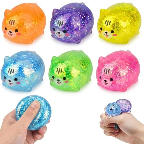 6 Stück Kitties Stressball Set, Antistressball für Fidget Toys, Squeeze Toy, Anti Stress Ball für Entspannung, Cute Stuff für Büro und Zuhause