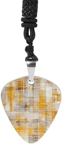 BTCOWZRV brungrå och gul gitarr plektrum halsband titan stål gitarr plektrumhållare hänge halsband R&B musik smycken trendigt rockmusik halsband gitarr ukulele plektrum halsband för musikälskare