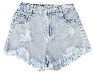 GORGLITTER Girl's Y2k Ripped Denim Mini Shorts Raw Hem Summer Jeans Shorts | Shorts with Pockets, High Elastic Waisted Denim Shorts, Clothes for Girls, Mini Shorts Denim