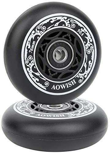 AOWISH Ripstik Wheels [2er Pack] 76 mm Ripstick Wheels 90A Ripsurf Caster Board rad mit vorinstallierten Kugellagern ABEC 9 (schwarz)
