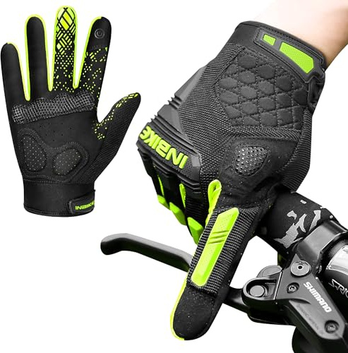 INBIKE Gants Vélo Super Extensible Gants VTT Respirant Imperméable, Gants à Écran Tactile Plein Doigt Antidérapant Idéal pour Vélo Exercice Sport Running Ski Snowboard Moto Vert,M(MC020)