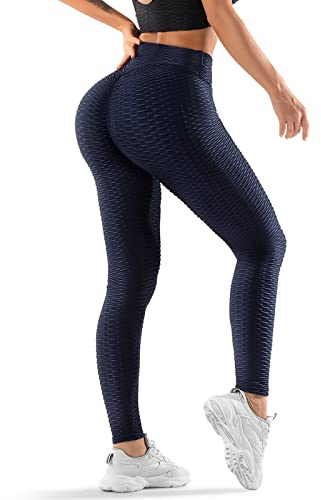 Oielai Tik Tok-sportleggings för damer, med hög midja, push up boom booty-leggings med magkontroll, långa sportbyxor, träningsbyxor, yogaleggings för kvinnor och flickor, Z-mörkblå, XL