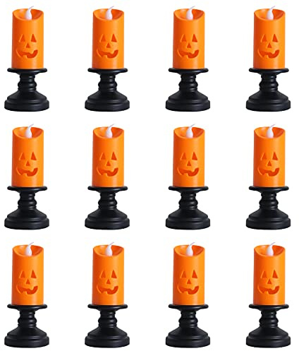 Velas de Luces LED de Té,12 Piezas Velas Eléctricas de Calabaza de Halloween con Batería,Colores Parpadeantes sin Llama Brillantes Realistas que Cambian la Luz,para Decoración Fiestas Casa Aire Libre