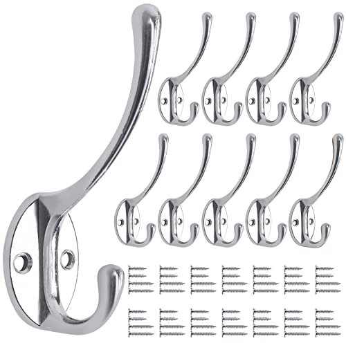 Bolatus 10 ganchos de pared para ropa, estilo vintage, color plateado, para baño, cocina, salón y pasillo