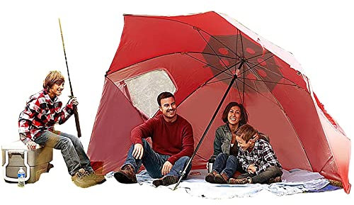 Sport-Brella Sonnen- und Regendach, belüftet, LSF 50+, Windschutz strandfür Strand und Sportveranstaltungen mit Aufbewahrungstasche-Der Durchmesser unter dem Schirm beträgt 212 cm (Color : Red)
