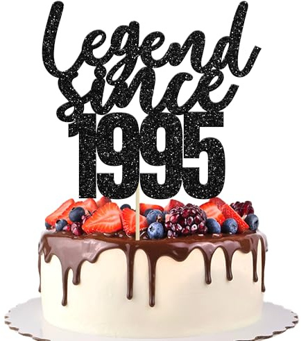 Gyufise 1 Pack Legend Since 1995 Cake Topper Black Glitter Happy 30th Birthday Cake Pick 30 Fabulous Cake Decorations for Cheers to 30th Birthday Wedding Anniversary Party Supplies