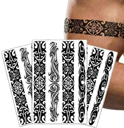 TATTOO YOUR STYLE - 12 Bracelets Tatouage Éphémère Maori (3 Planches) - Homme Femme - Faux Tatouage Temporaire Polynésien & Tribal Noir - Waterproof & Réaliste - Idéal Bras & Biceps