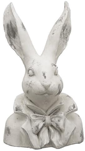 ETC putziger origineller Osterhase als Büste mit Rüschenkragen Poly cremeweiß -grau matt gefleckte Shabby Vintage Optik ca. 34,5 cm hoch