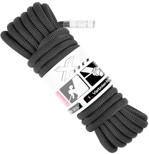 X XBEN 27.3KN Statisches Seil 10mm - UIAA-Zertifiziert für Höhenrettung, Bootstauwerk, Ankertauwerk & Hebezeug - Längen: 10m, 20m, 30m - Hohe Tragfähigkeit & Abriebfestigkeit (Schwarz, 10mm-10m)